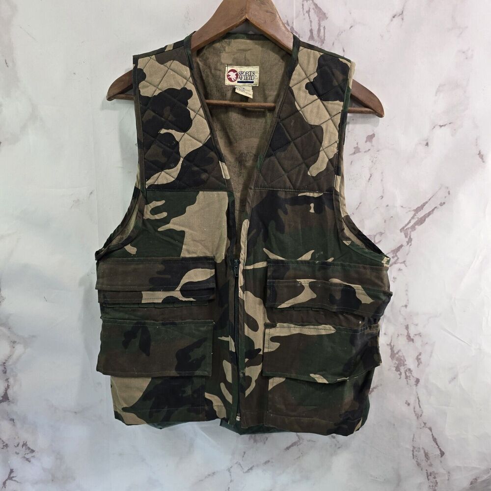Sports Afield Vest Mens Small Jungle Camo Woodland Hunting Pouch Range Recoil